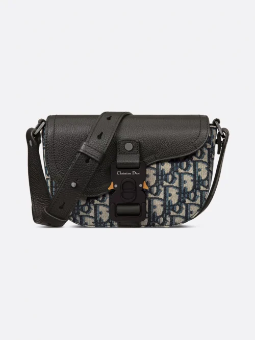 Pochette zippée à bandoulière Toile jacquard Dior Oblique noir