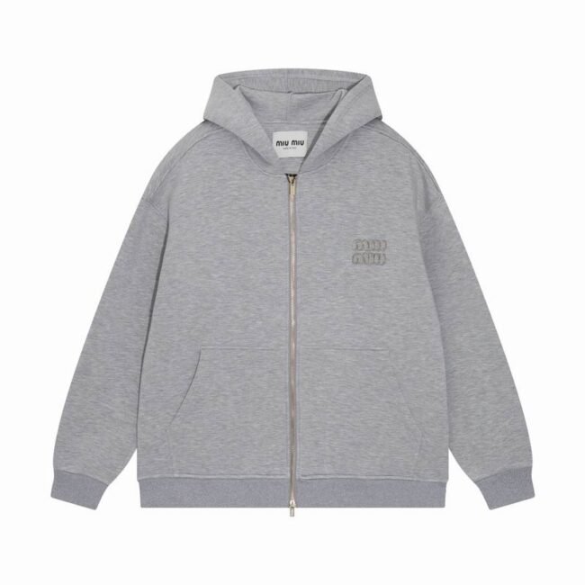 Sweat à capuche zippé Miu Miu – Gris chiné