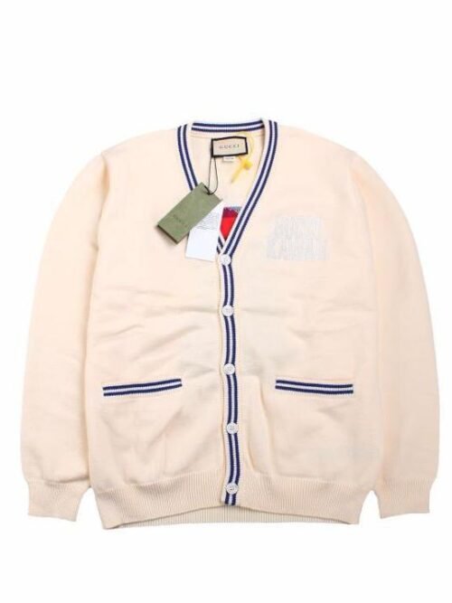 Cardigan Gucci Écru à Liserés Contrastants