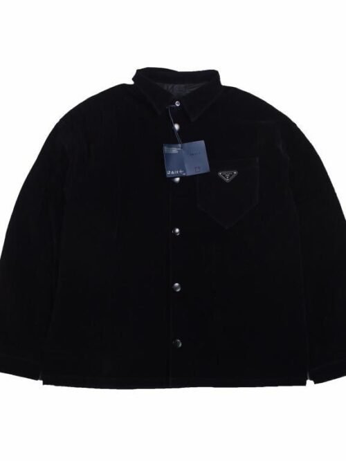 Chemise Prada Velours Noir Logo Émaillé