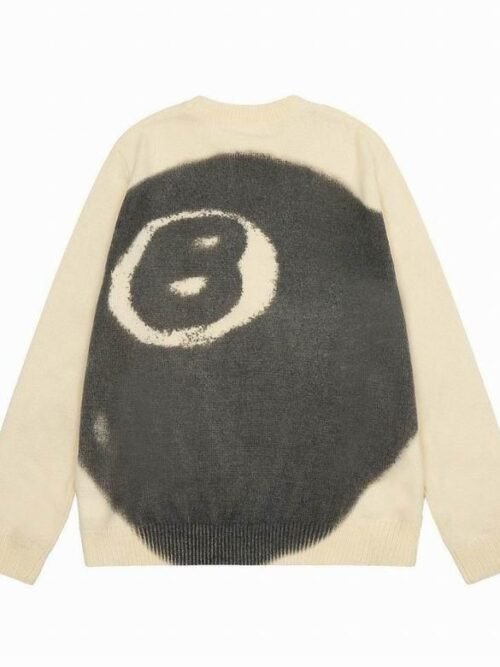 Pull Oversize Boule de Billard 8 – Beige & Noir