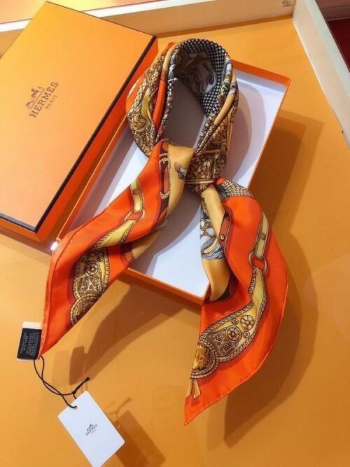 Écharpe Hermès Twilly – Orange & Or